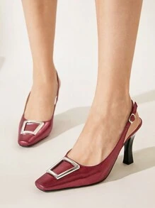 CUCCOO CHICEST 女士红色缎面高跟鞋，配金属扣带尖头正式高跟鞋，优雅适合通勤、约会、婚礼、办公室和其他正式场合 - 紅色 - 查看 8