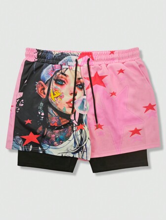 Anime Pantalones cortos casuales y sencillos para hombre para uso diario
