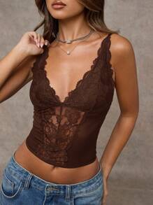 SHEIN BAE Women Black Sexy Lace Versatile Fashion Single Item Corset Top Sexy Tank Top, Versatile For Going Out, Date Night, Themed Party, And Concert Outfits,New Years Eve Outfit,Christmas Party Women Top