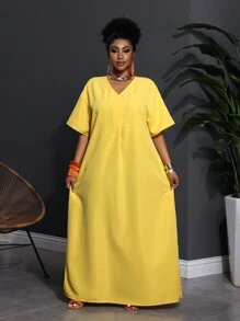 Slaydiva Plus Size/Western Wear Women/Beach/Boho/Boho Women's Clothing/Festival Outfits For Women/Rave/Easter Outfit Women/Old Money Style Women/Country Concert Outfit/Going Out Outfits/Fairycore/Festival Outfits/Airport Outfit For Women/Western Outfits For Women/Tropical Vacation Woman Clothes Casual Solid Color Dress