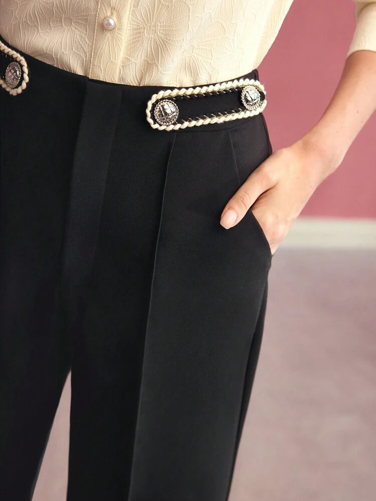 CONTRAST TAPE PRESS CREASE FLARED SUIT PANTS
