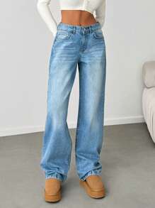 EURMUSE Low Waist Back Detailed Straight Jean - Medium Wash - View 6