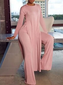 SHEIN Slayr Set de 2 piezas con top de manga larga y pantalones largos de unicolor casual para mujer