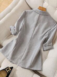 Franclia Lapel Pocket Women's Thin Blazer Jacket, Casual Fashion Ladies Suit Jacket - Light Grey - View 2