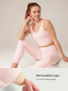 GLOWMODE FeatherFit™ U Back Cropped Active Tank Top Low Impact Yoga Daily Valentine's Day - Baby Pink - View 3