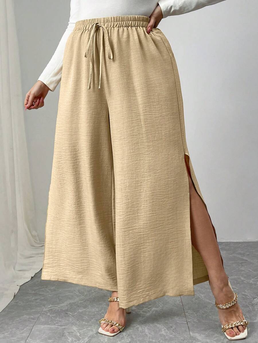 Flirla 大码纯色休闲裤，简约风格，适合日常穿着