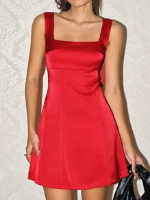 Easelle 女式红色缎面露背系带连衣裙 - 紅色 - 查看 2