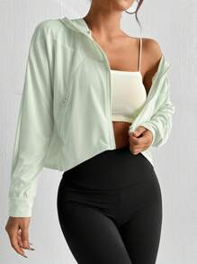 Easithlete Drop Shoulder Zip Up Hooded Sports Jacket - Mint Green - View 2