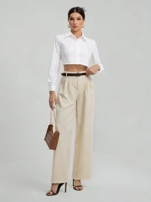 SHEIN Tall Pantalones informales con cinturón y diseño de rayas de contraste