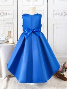 Mädchen bunte Blockfarben Floral 3D Dekor Kleid - Blau - Übersicht 2