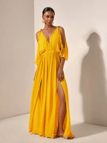 Zivah Beach/Boho/ Women Sexy Rave/Easter Outfit Women/Old Money Style Women/Country Concert Outfit/Going Out Outfits/Fairycore/Festival High Slit Dress - Yellow - View 6