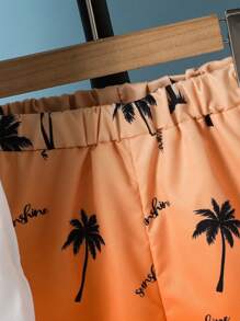 2pcs/Set Tween Boy White T-Shirt & Orange Ombre Shorts, Casual Summer Outfits, School, Campus, College - Orange - View 7