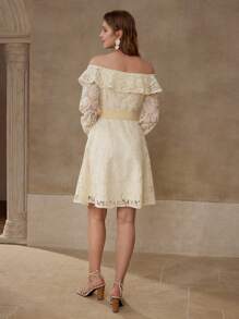 MOTF VESTIDO CON ESCOTE BARCO Y ACABADO DE VOLANTES - Albaricoque - Ver 5