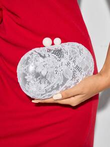 SHEIN BAE Women's Lace Elegant Evening Clutch Bag, Suitable For Dating, Valentine's Day - Silver - View 1