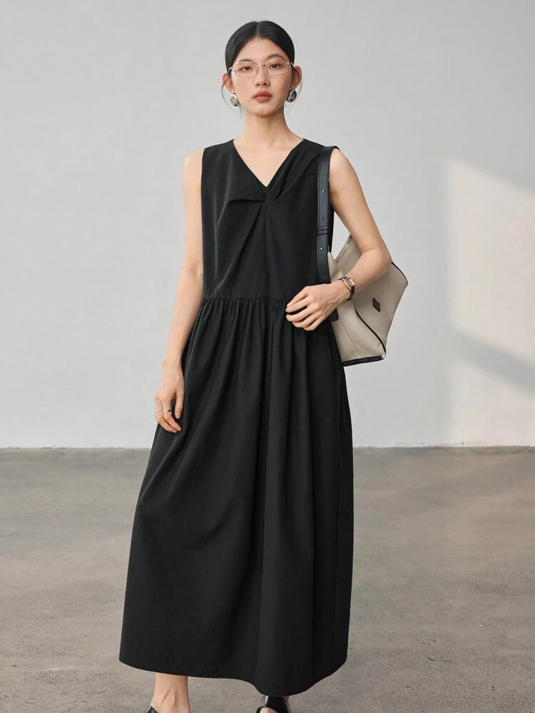 Women's Asymmetric Twist Sleeveless Straight Midi Dress, Simple Casual Business Design