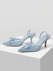 MOTF PREMIUM Spitze Zehen Blumen Detail High Heels, Frühjahrsschuhe, Frühjahrs Party Ostern Ball Absätze - Babyblau - Übersicht 9