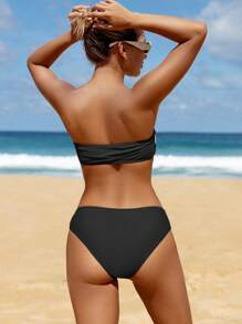 Swim Vcay Color Block Two-Piece Bikini Swimwear Set For Beach Summer Vacation