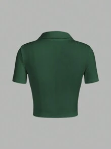SHEIN EZwear 大码夏季纯色短袖 T 恤，休闲日常穿着 - 綠色 - 查看 2