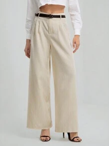 SHEIN Tall Pantalones informales con cinturón y diseño de rayas de contraste