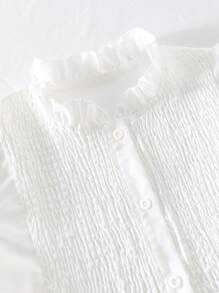 Tween-Mädchen Elegantes mittellanges Kleid mit Stehkragen, Puffärmeln, hoher Taille, einfarbig, Cut Out Stickerei und Spitzensaum