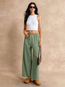 Poéselle Quần Palazzo cạp thắt nút Quần dài đi nghỉ hè - Màu xanh Bạc hà - Xem 3