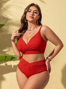 Swim Vcay Plus Size New Year's Party Swimwear Bikini Set, For Summer Beach Vacation