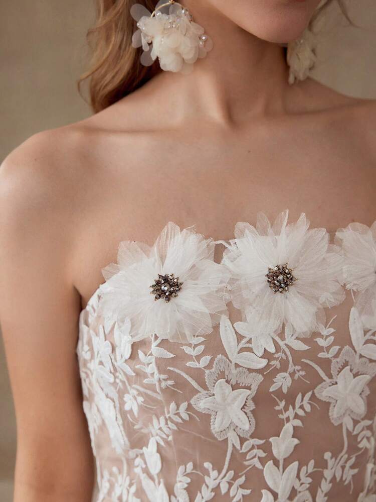 3D FLOWER DECOR TUBE LONG DRESS