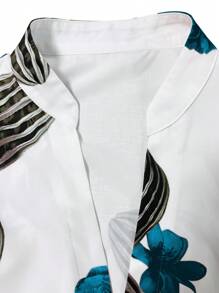 SHEIN PETITE 2pcs/Set Women's Casual Digital Print Ruffled Design Set