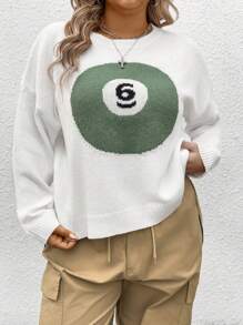 SHEIN CURVE+ 大码女式套头毛衣，图案数字设计，针织套头衫，秋冬款