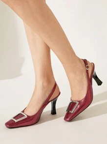 CUCCOO CHICEST 女士红色缎面高跟鞋，配金属扣带尖头正式高跟鞋，优雅适合通勤、约会、婚礼、办公室和其他正式场合 - 紅色 - 查看 7