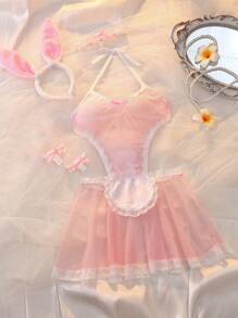 Women's Sexy Rabbit Roleplay Pink Lingerie Costume Set - Pink - View 6