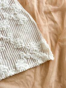 Soleia Women's Vacation Crochet Knit Hollow Textured Fabric One Shoulder Bowknot Cinched Waist Ruffle Hem Mini Dress, Suitable For Beach, Cruise, Party, Dates, Afternoon Tea, Music Festival, Summer - Apricot - View 4