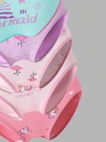 Young Girl 6 Pairs Retro-Style Cute Pixel Unicorn, Mermaid, Flamingo Print Panties Back To School Fashion