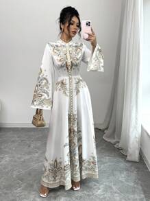 Rafferiza Váy tay loe họa tiết hoa cổ điển thanh lịch - Màu be - Xem 3