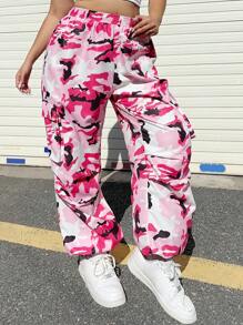POPSWAY Pantalones cargo de camuflaje holgados y casuales para mujer de talla grande