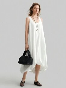 Ontre Bohemian Style Casual Simple U-Neck Floral Puff Backless Mini Dress, Vacation/Leisure - White - View 5