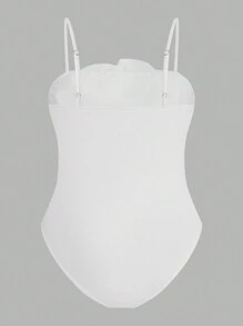 SHEIN Privé Plus Size Comfortable & Elegant 2 Pieces Set - Stretchy Bodysuit And Stretchy Midi Skirt, Versatile For Casual, Tea Party, Vacation, Beach, Office, Spring/Summer - White - View 6