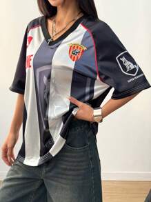 Coolane 女士春夏街头运动装比赛日狂欢节服装条纹宽松 T 恤 - 彩色 - 查看 1