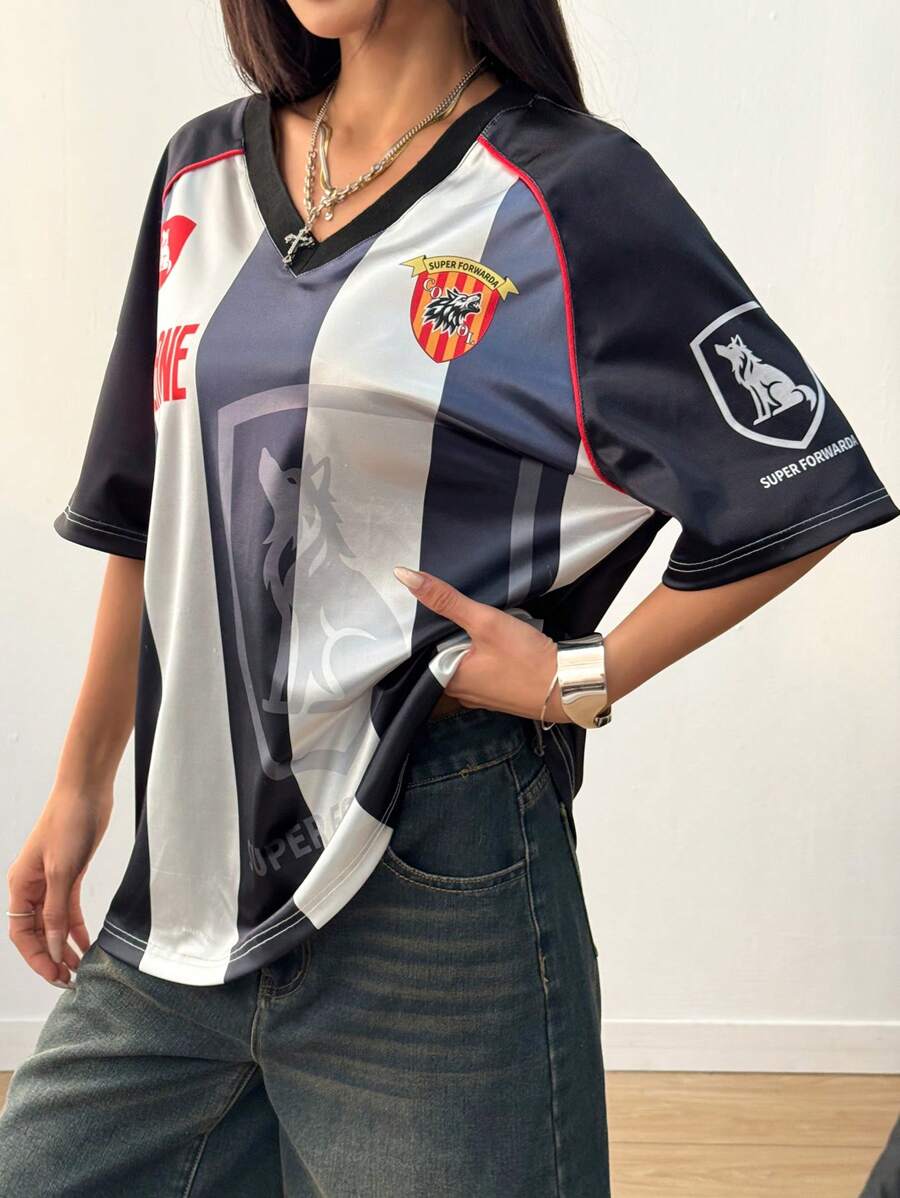 Coolane 女士春夏街头运动装比赛日狂欢节服装条纹宽松 T 恤 - 彩色 - 查看 1