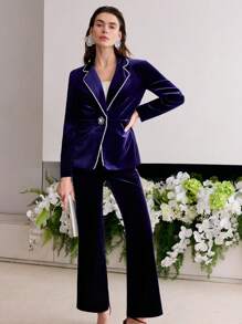 MOTF Soiréza BLAZER CON UN SOLO BOTÓN Y ADORNO DE PERLAS FALSAS EN CONTRASTE - azul real - Ver 6