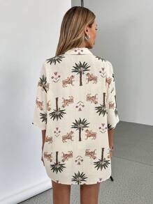 SHEIN Essnce 2 件套女士度假棕榈树印花短袖衬衫和短裤 - 彩色 - 查看 6