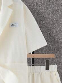 SHEIN Leap Crew Teen Boys Gentleman Suit, Casual, Collegiate, Comfortable, Fashionable, Versatile, Suitable For Daily Wear, School, Outdoor Activities, Sports, Valentine's Day Party, Beach Holiday - Beige - View 8