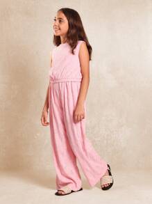 SUMWON Summer Broderie Anglaise Smocked Waist Jumpsuit Girls Teen Party Holiday Beach Lightweight Elegant Wide Leg Sleeveless Special Occasion - Pink - View 1