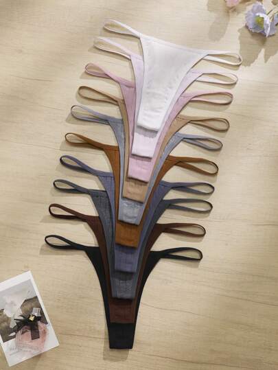 paquete de 10 bragas tipo tanga de color liso y cómodas para mujer