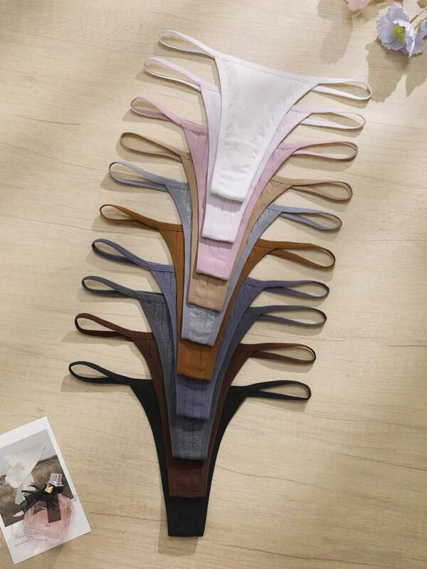 10 unidades/pacote de calcinhas femininas de cor sólida, confortáveis e casuais, tipo fio dental