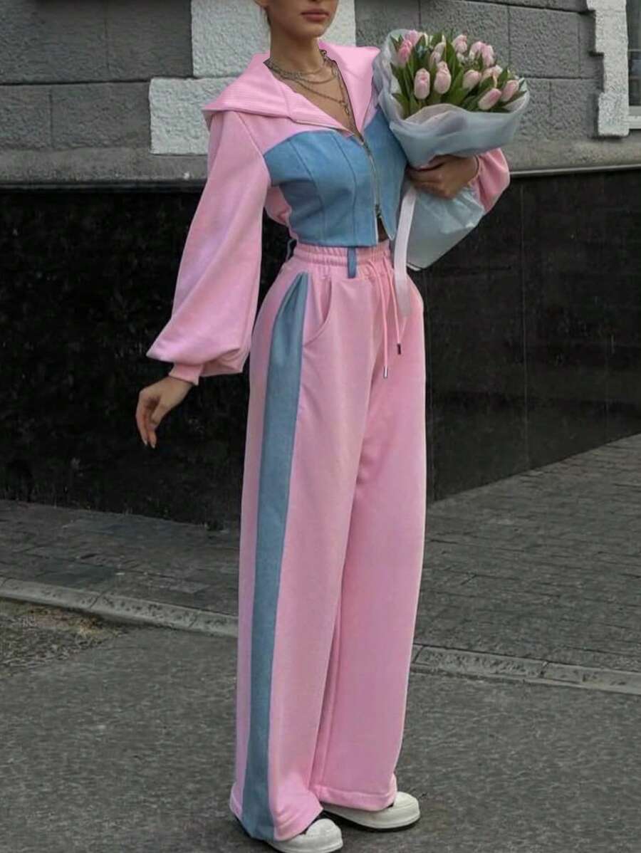 2pcs/Set Women Hoodie Top And Trousers Casual Outfit, Simple And Fashionable For Everyday Wear Fall Cloth For Women - Multicolor - View 1