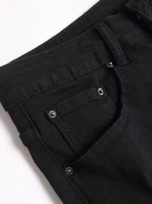 Manfinity Homme 男士休闲纯色破洞紧身牛仔短裤街头休闲都市休闲Emo风格 - 黑色 - 查看 3