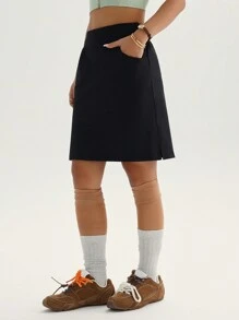 Easithlete Women's Solid Color Casual With Pockets Sports Mini Skirt - Black - View 4