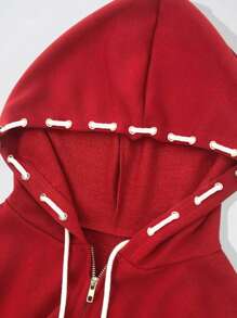 SHEIN EZwear Women Casual Hooded Zipper Sweatshirt, Minimalist And Fashionable For Everyday Wear