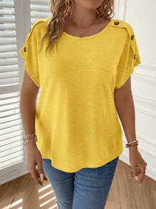 SHEIN Clasi Plus Size Solid Color Short Sleeve T-Shirt, Casual & Fashionable For Everyday Wear